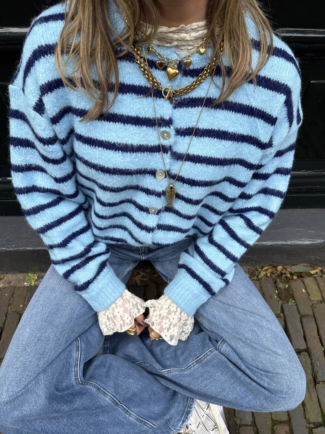 Gigi cardigan blue/navy striped - Project 35