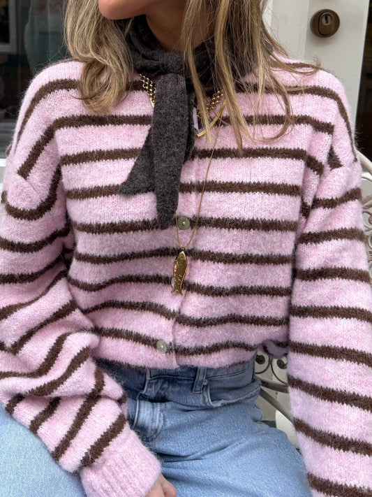 Gigi cardigan pink/brown striped - Project 35
