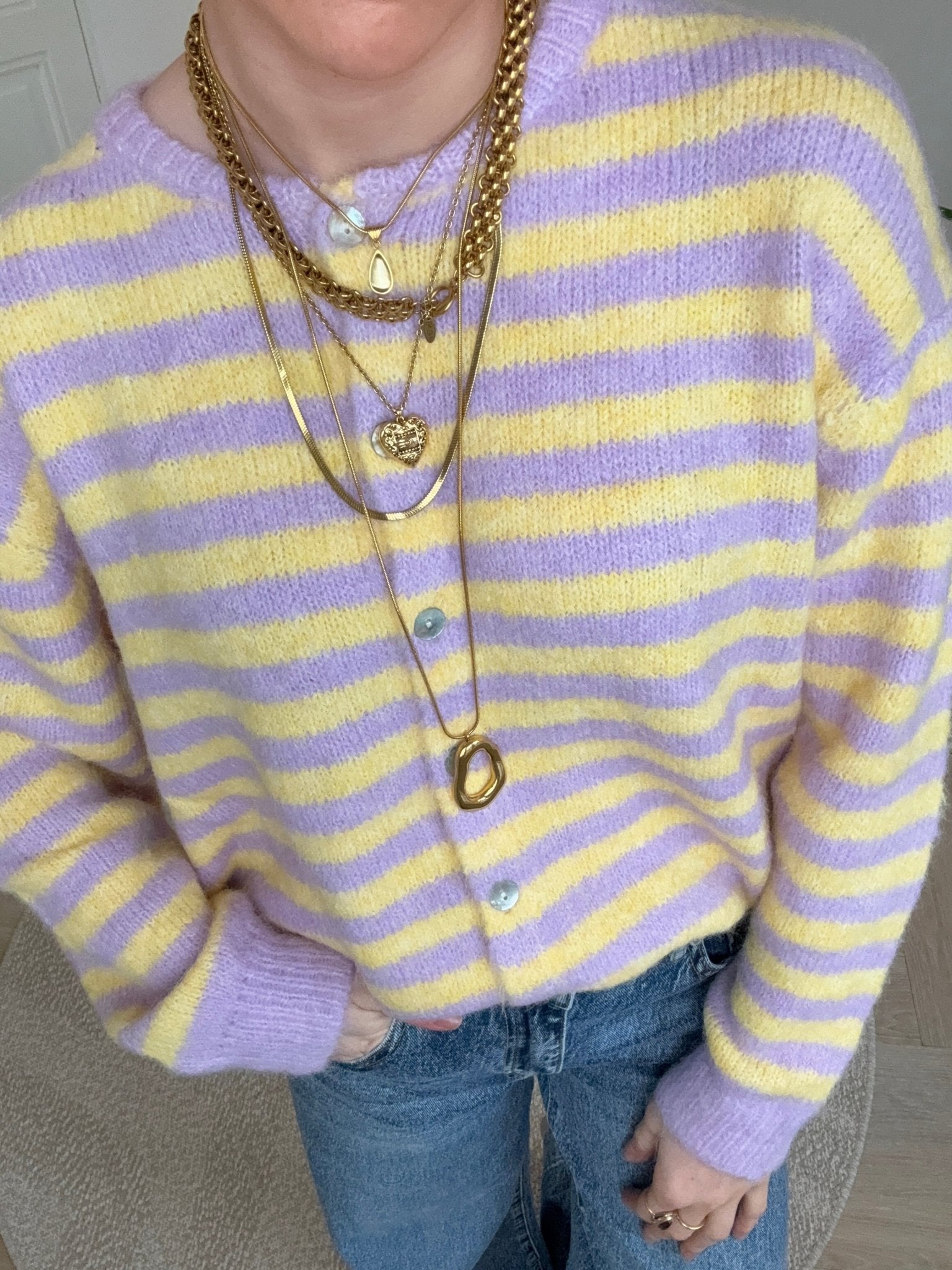 Gigi cardigan striped yellow/purple - Project 35