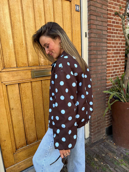 Guus polkadot jasje bruin/blauw - Project 35