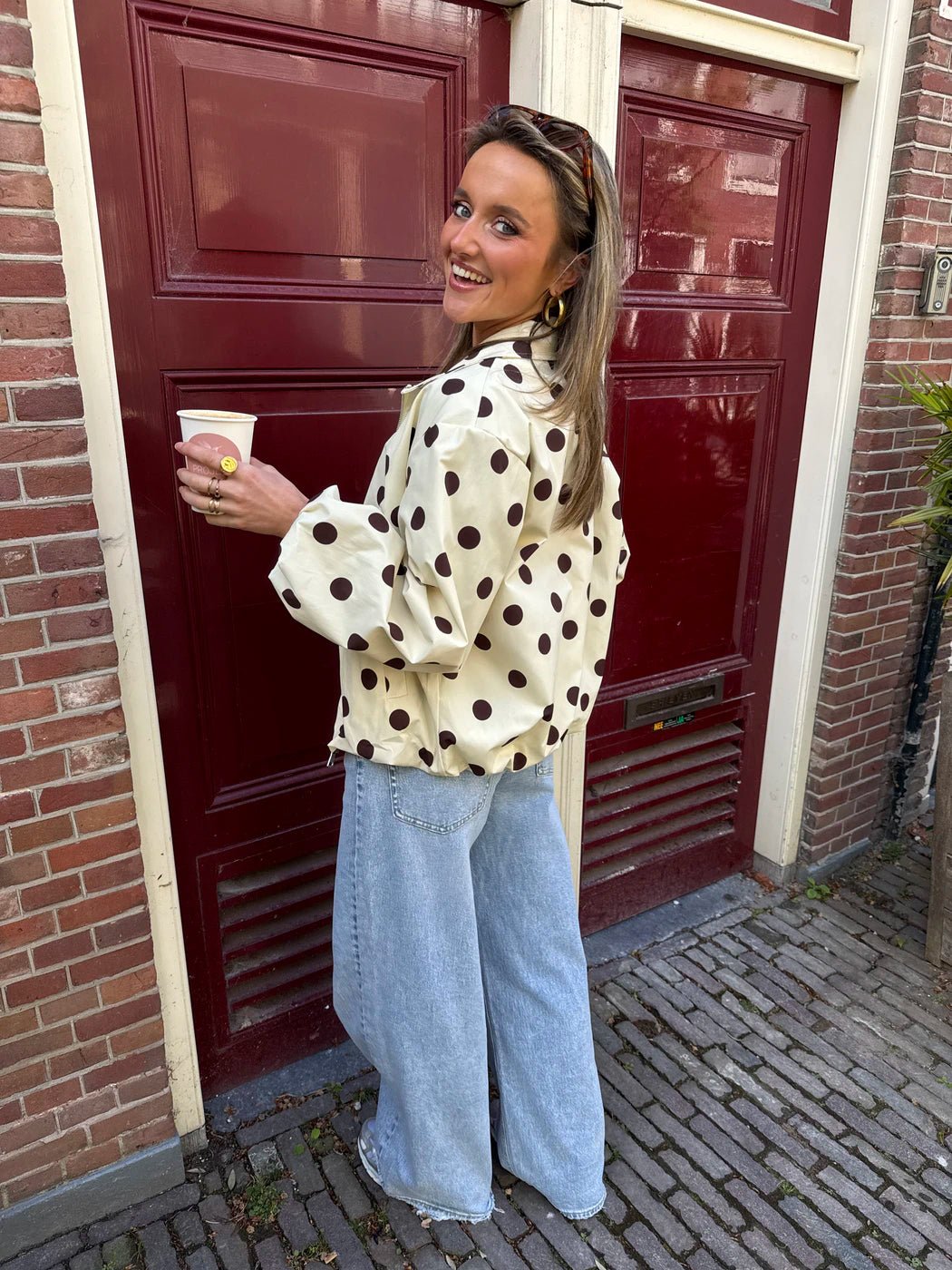 Guus polkadot jasje geel/bruin - Project 35