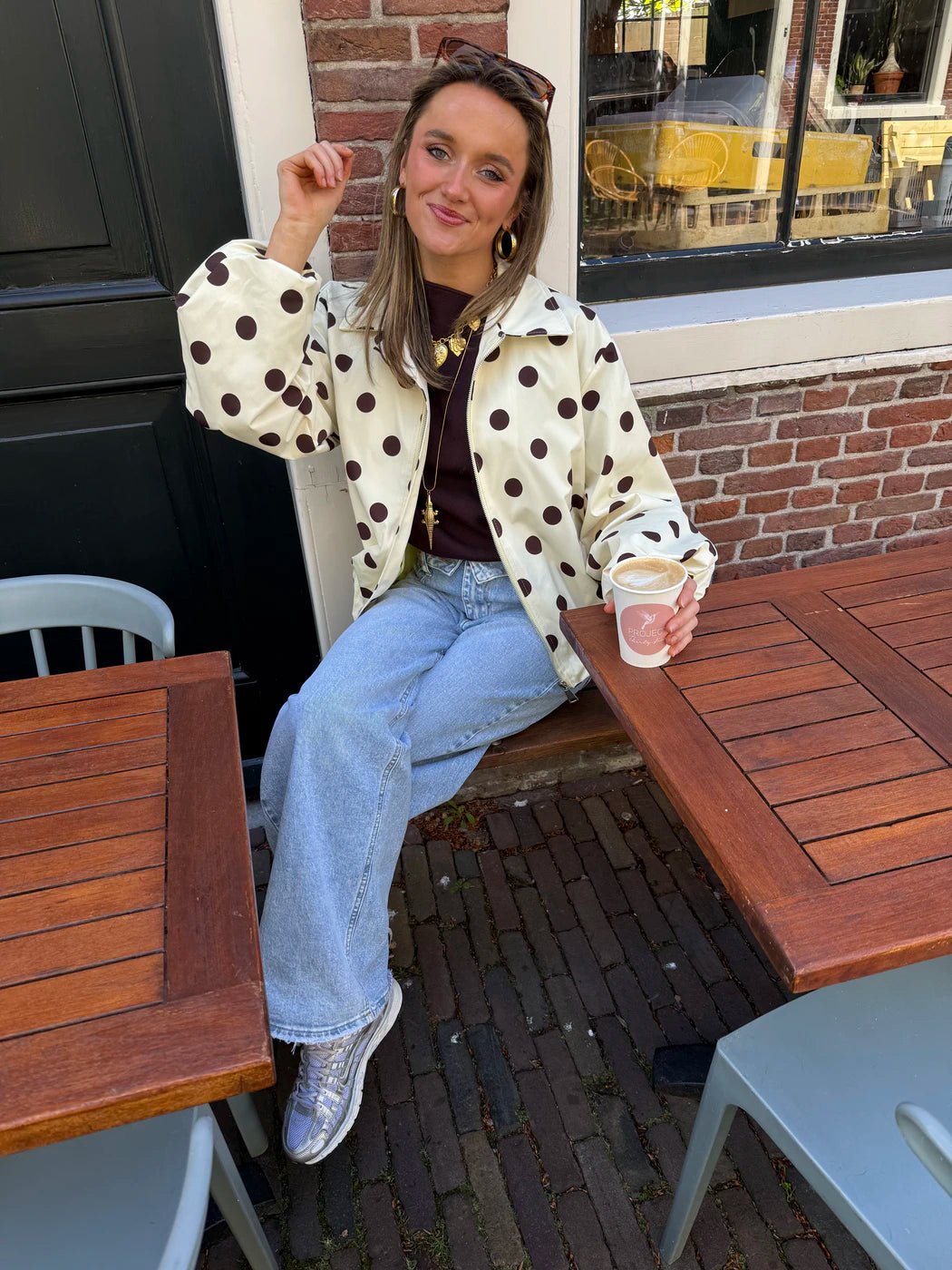 Guus polkadot jasje geel/bruin - Project 35