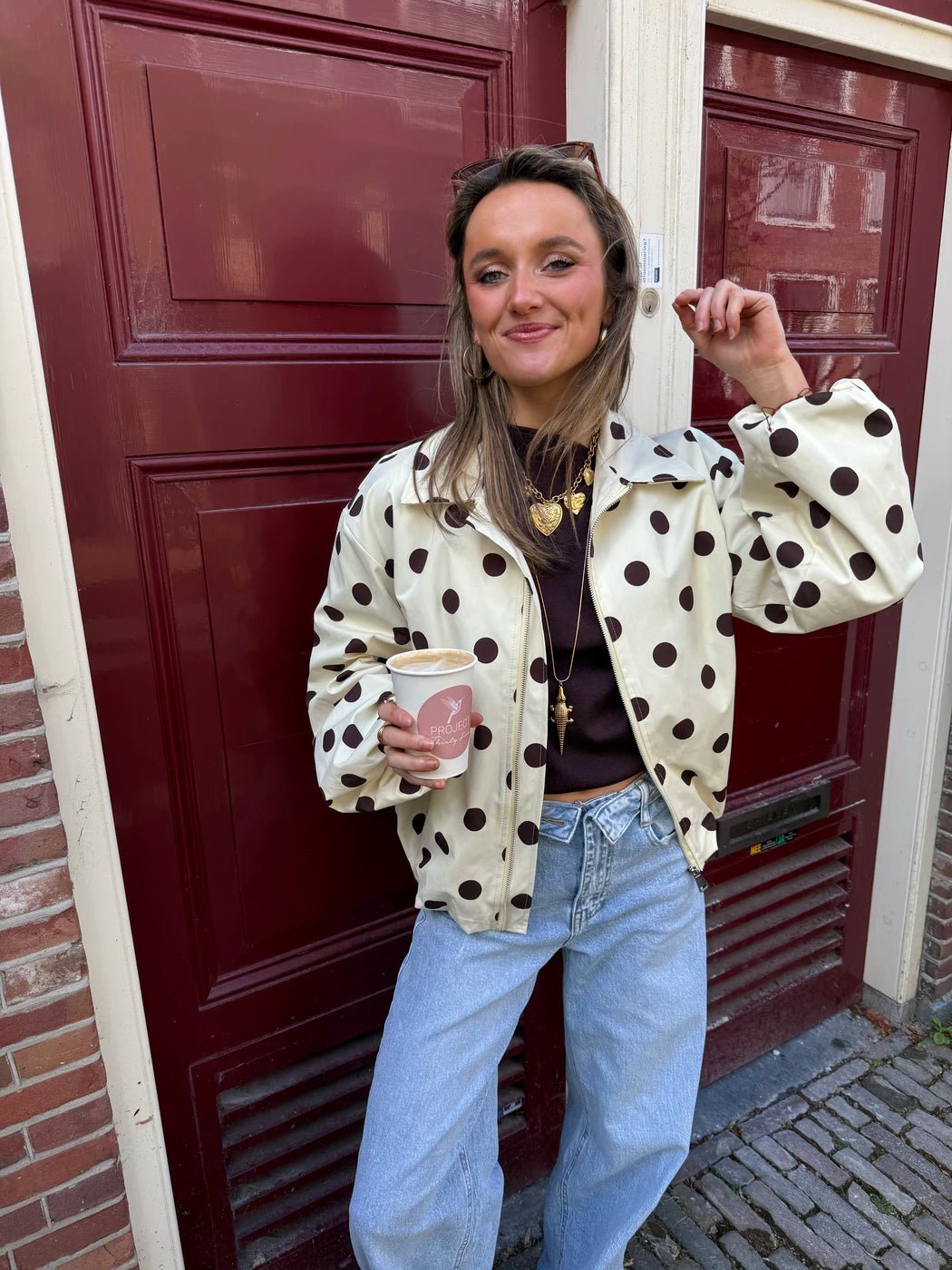 Guus polkadot jasje geel/bruin - Project 35