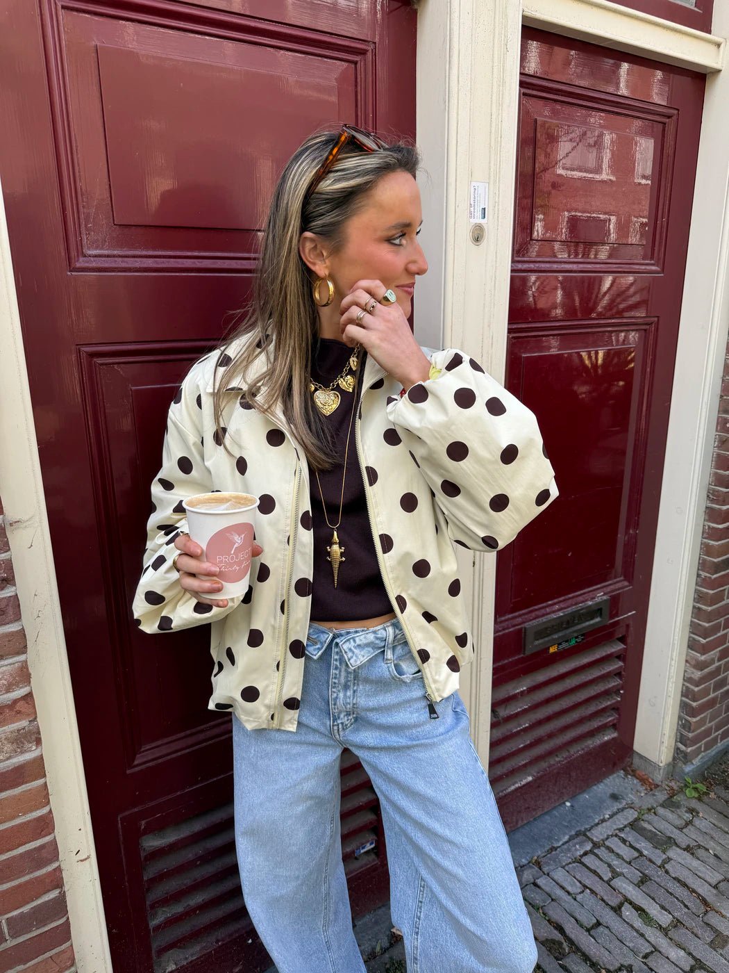 Guus polkadot jasje geel/bruin - Project 35