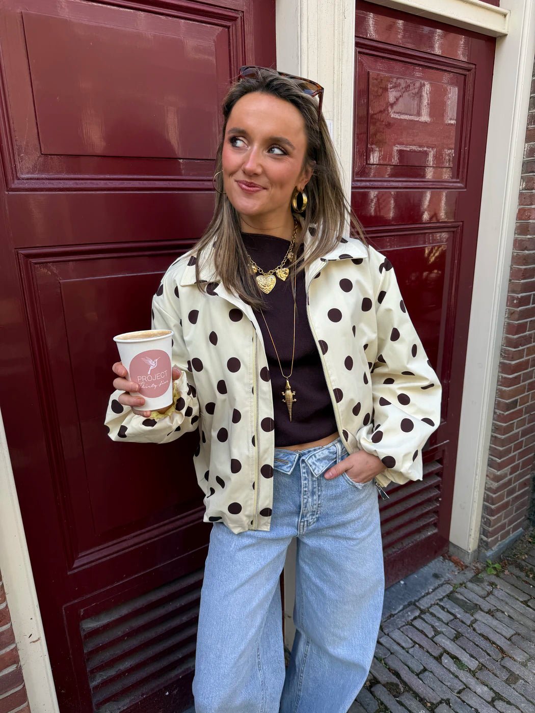 Guus polkadot jasje geel/bruin - Project 35