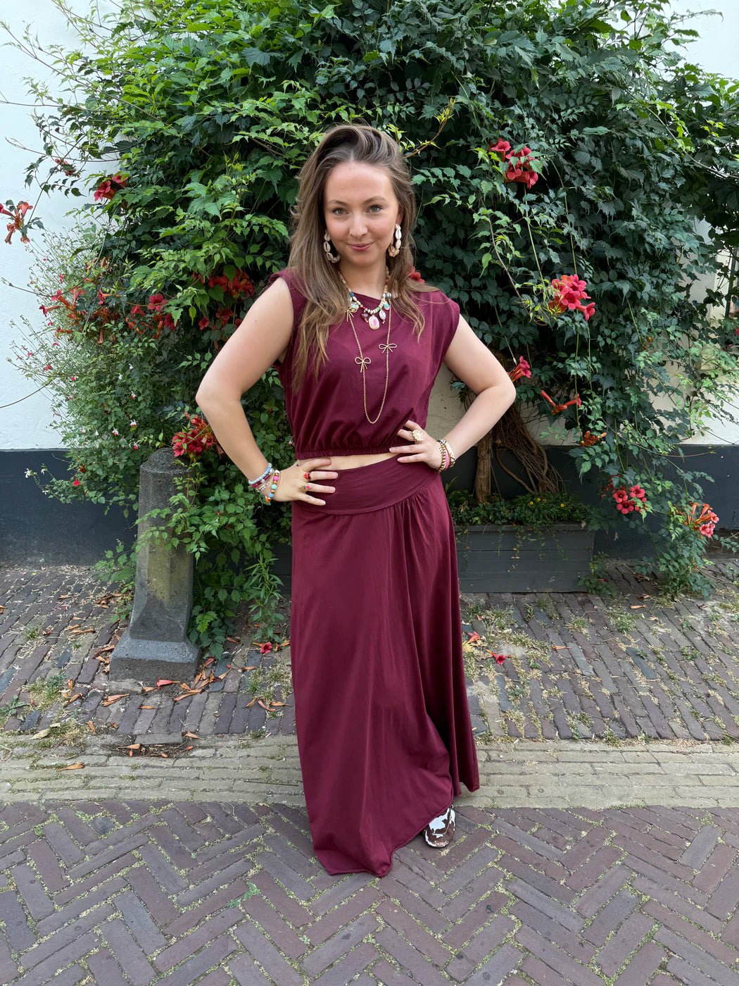 Harper set maxi rok en top katoen bordeaux - Project 35