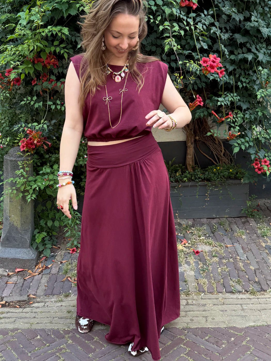 Harper set maxi rok en top katoen bordeaux - Project 35