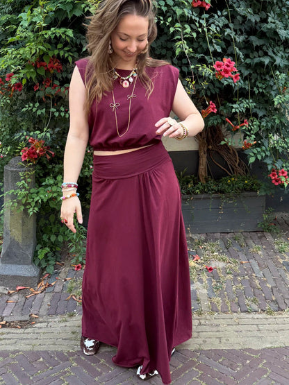 Harper set maxi rok en top katoen bordeaux - Project 35