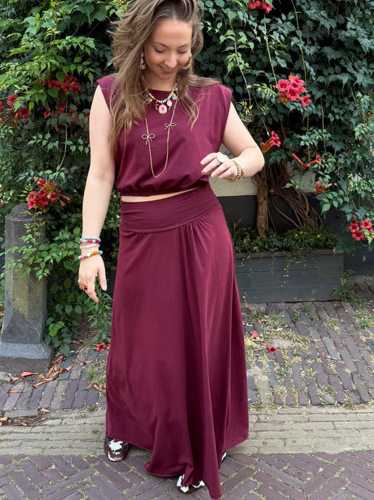 Harper set maxi rok en top katoen bordeaux - Project 35