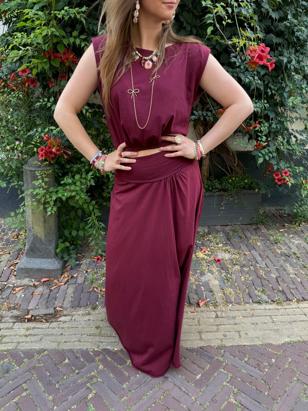 Harper set maxi rok en top katoen bordeaux - Project 35