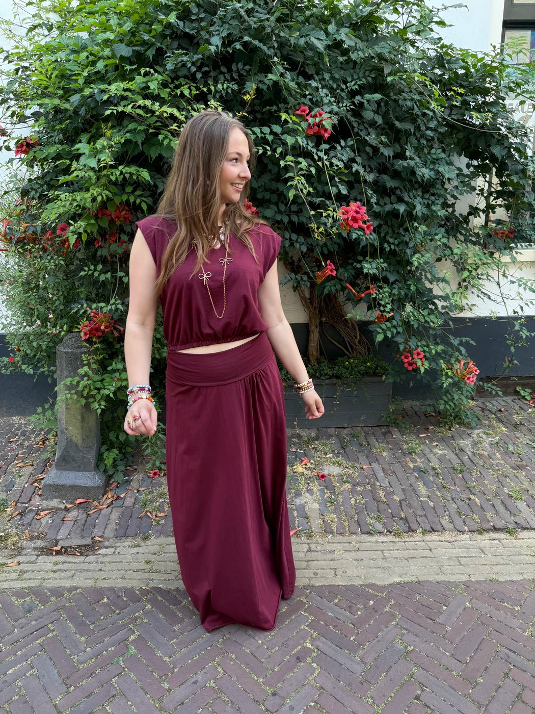 Harper set maxi rok en top katoen bordeaux - Project 35