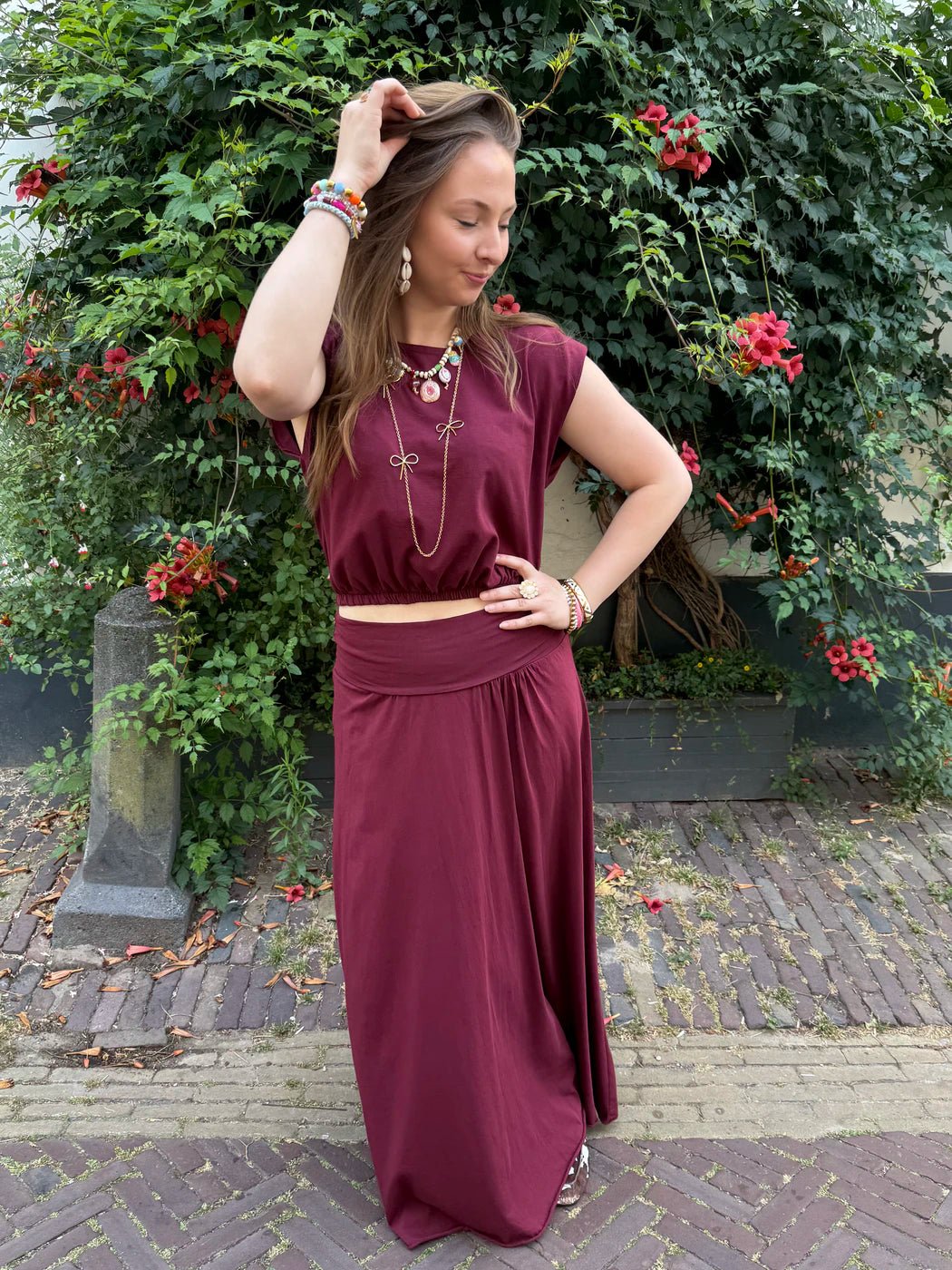 Harper set maxi rok en top katoen bordeaux - Project 35