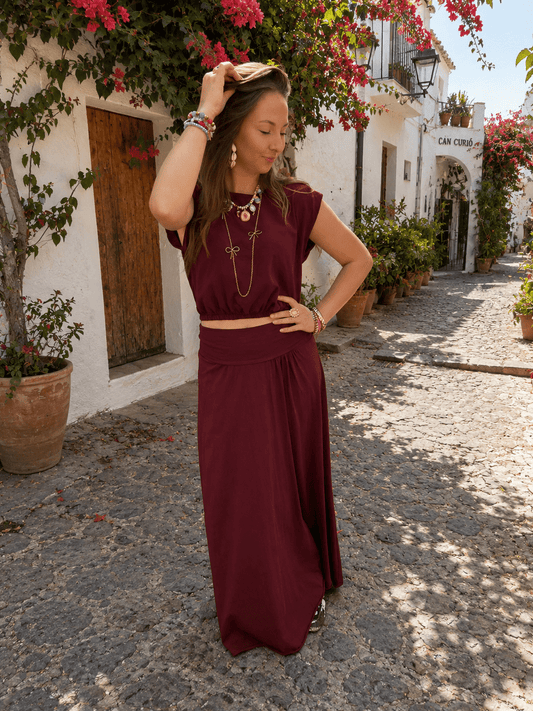 Harper set maxi rok en top katoen bordeaux - Project 35