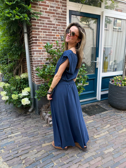 Harper set maxi rok en top katoen navy blauw - Project 35