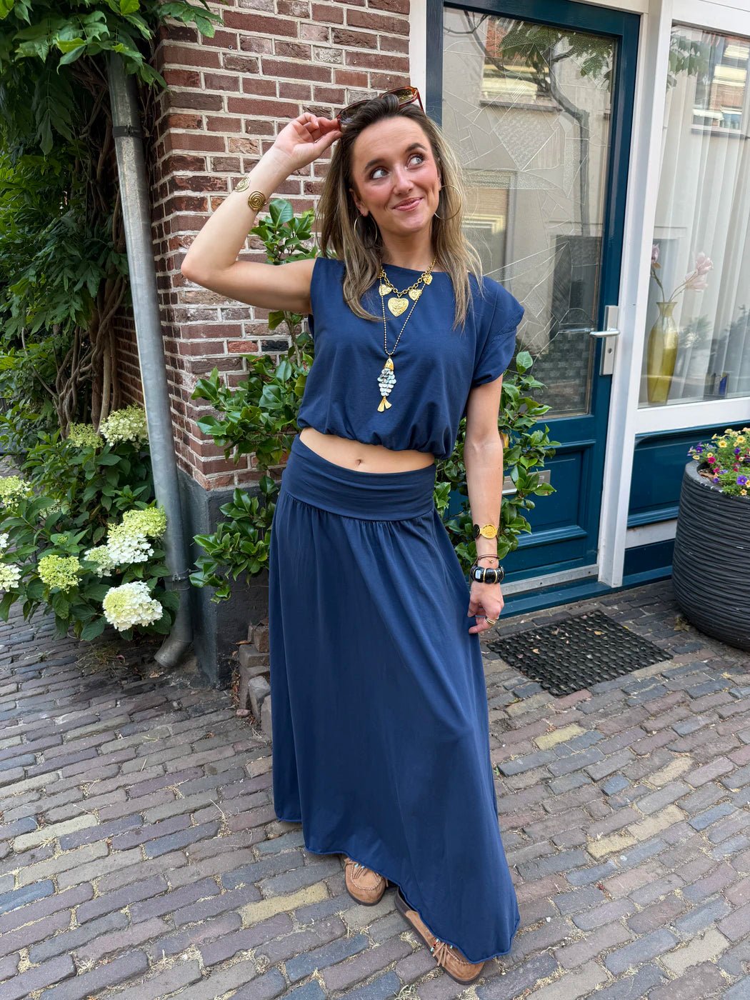 Harper set maxi rok en top katoen navy blauw - Project 35