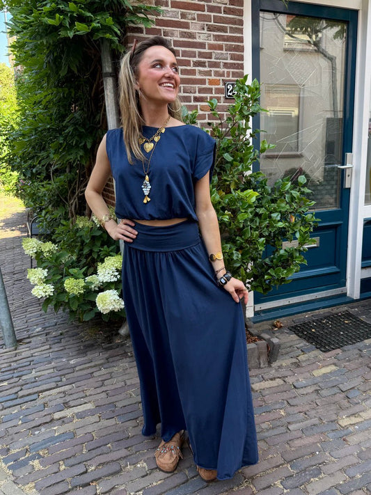 Harper set maxi rok en top katoen navy blauw - Project 35