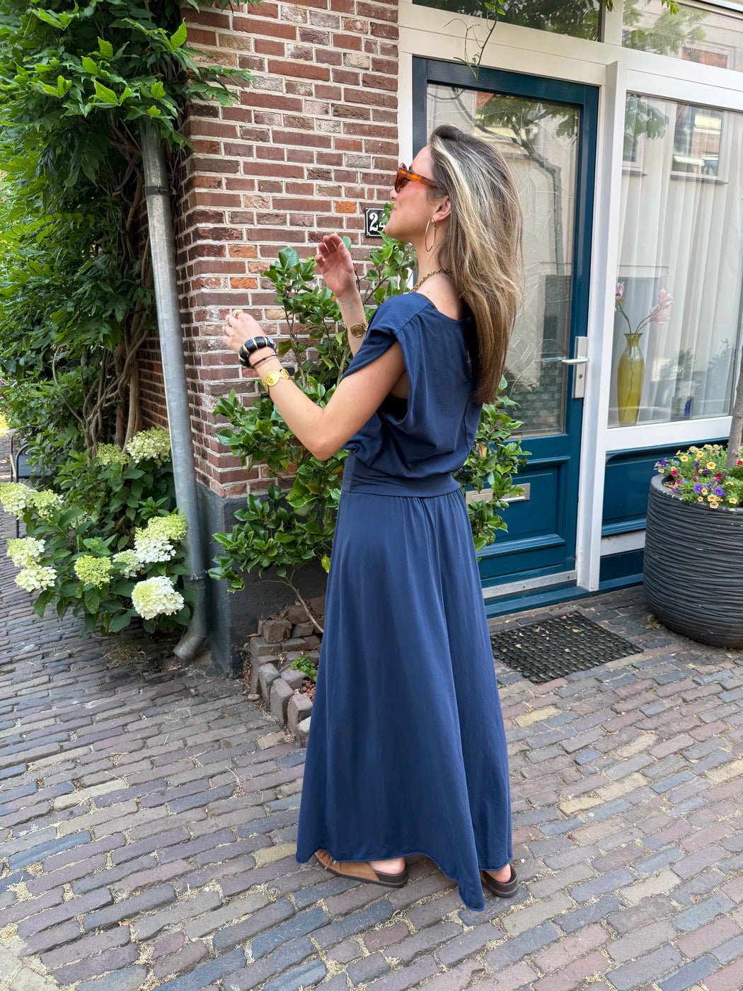 Harper set maxi rok en top katoen navy blauw - Project 35