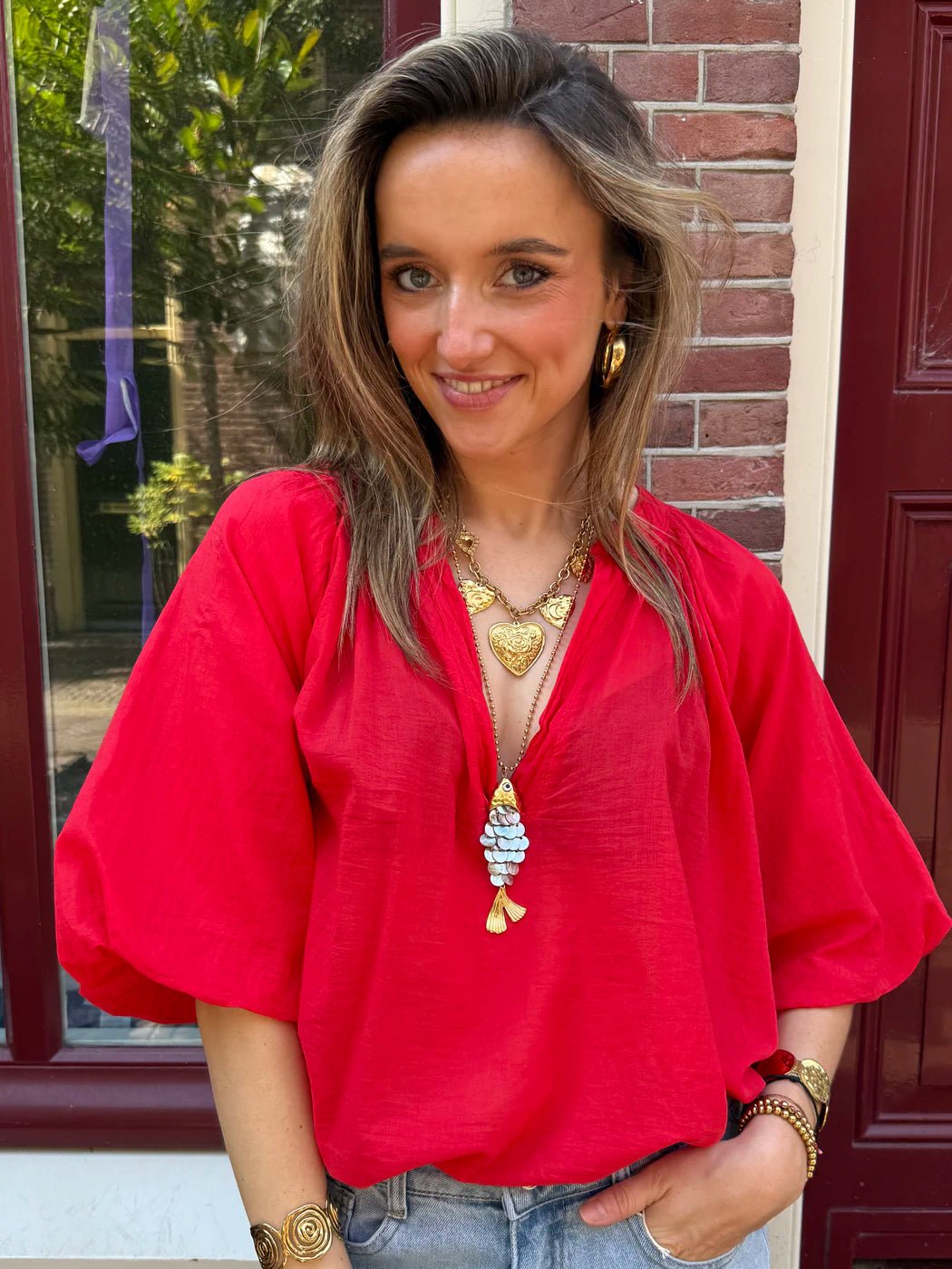 Hunter blouse v-hals rood - Project 35
