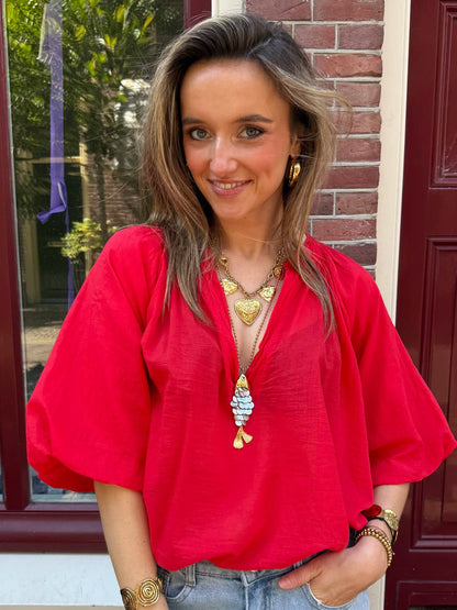 Hunter blouse v-hals rood - Project 35