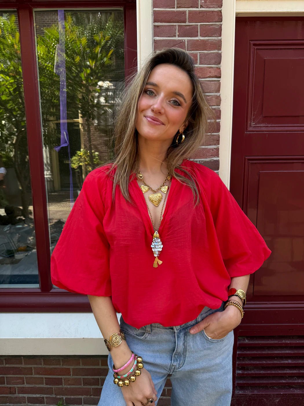 Hunter blouse v-hals rood - Project 35
