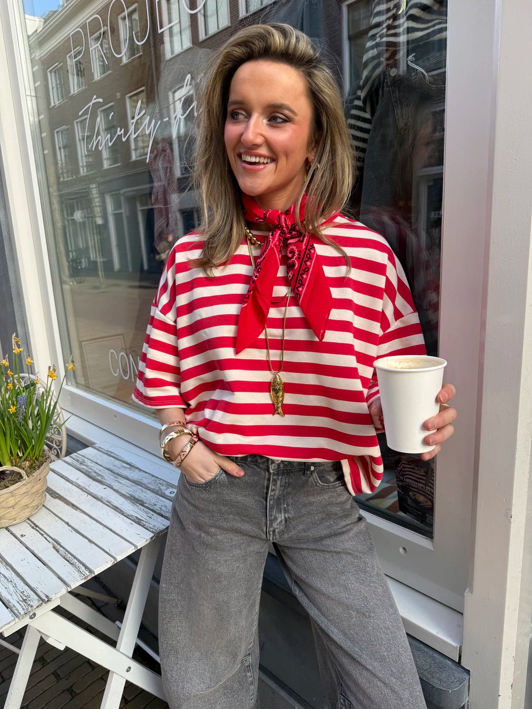 Indy t-shirt rood/wit gestreept - Project 35