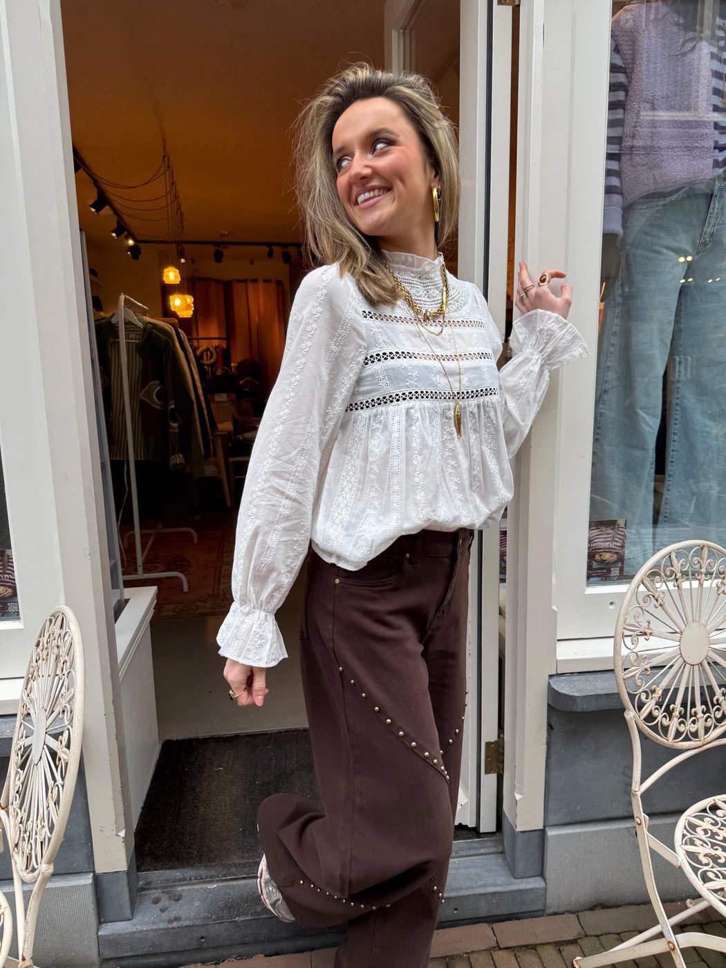 Isa broderie blouse wit - Project 35