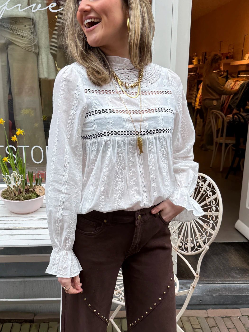 Isa broderie blouse wit - Project 35