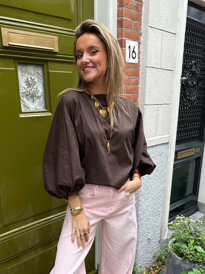 Izzy blouse pofmouw bruin - Project 35