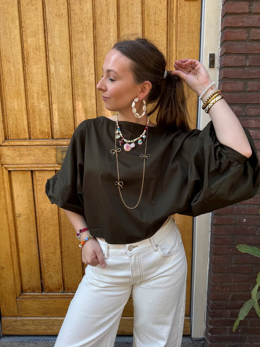 Izzy blouse pofmouw donkergroen - Project 35