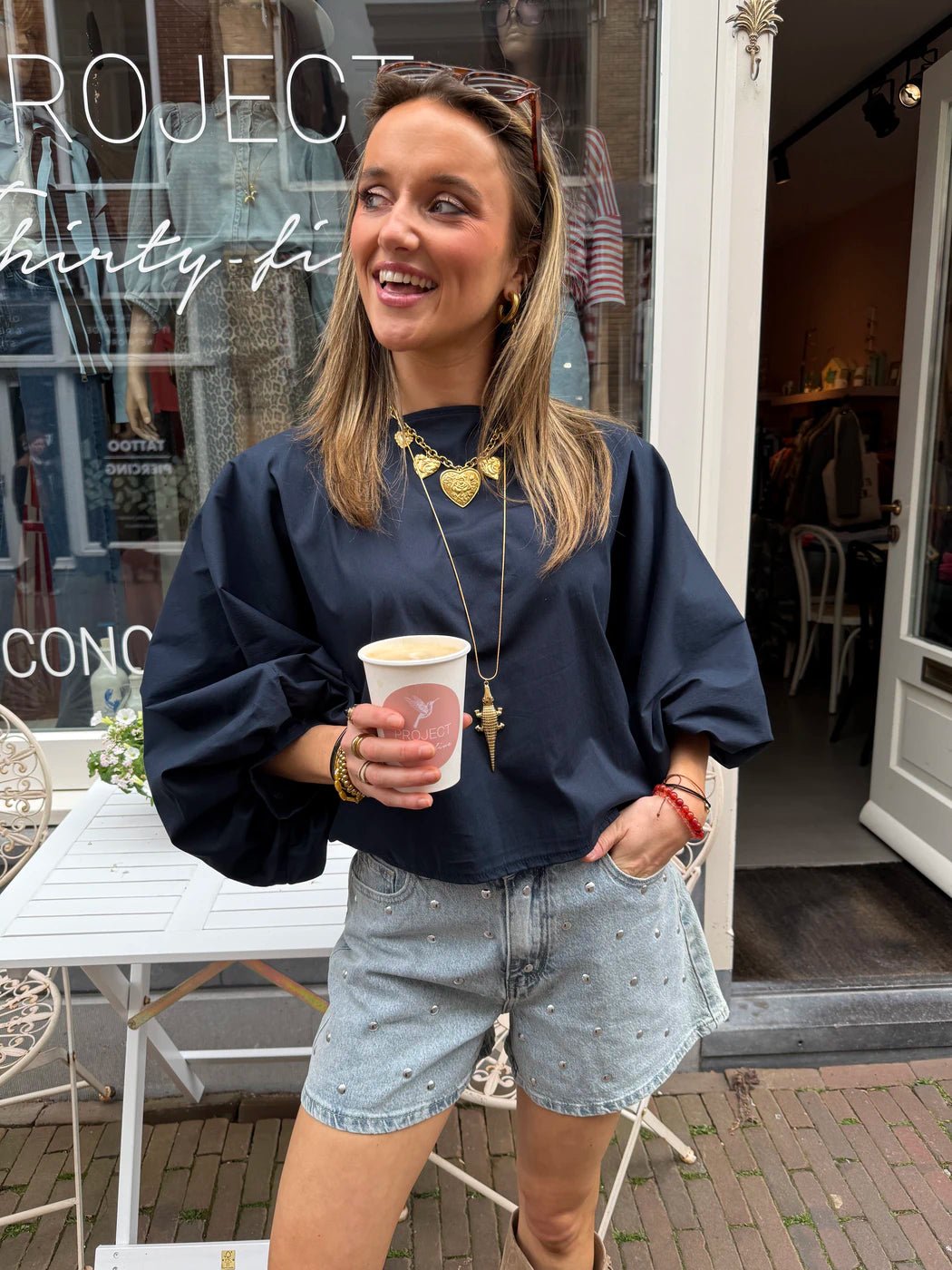 Izzy blouse pofmouw navy - Project 35