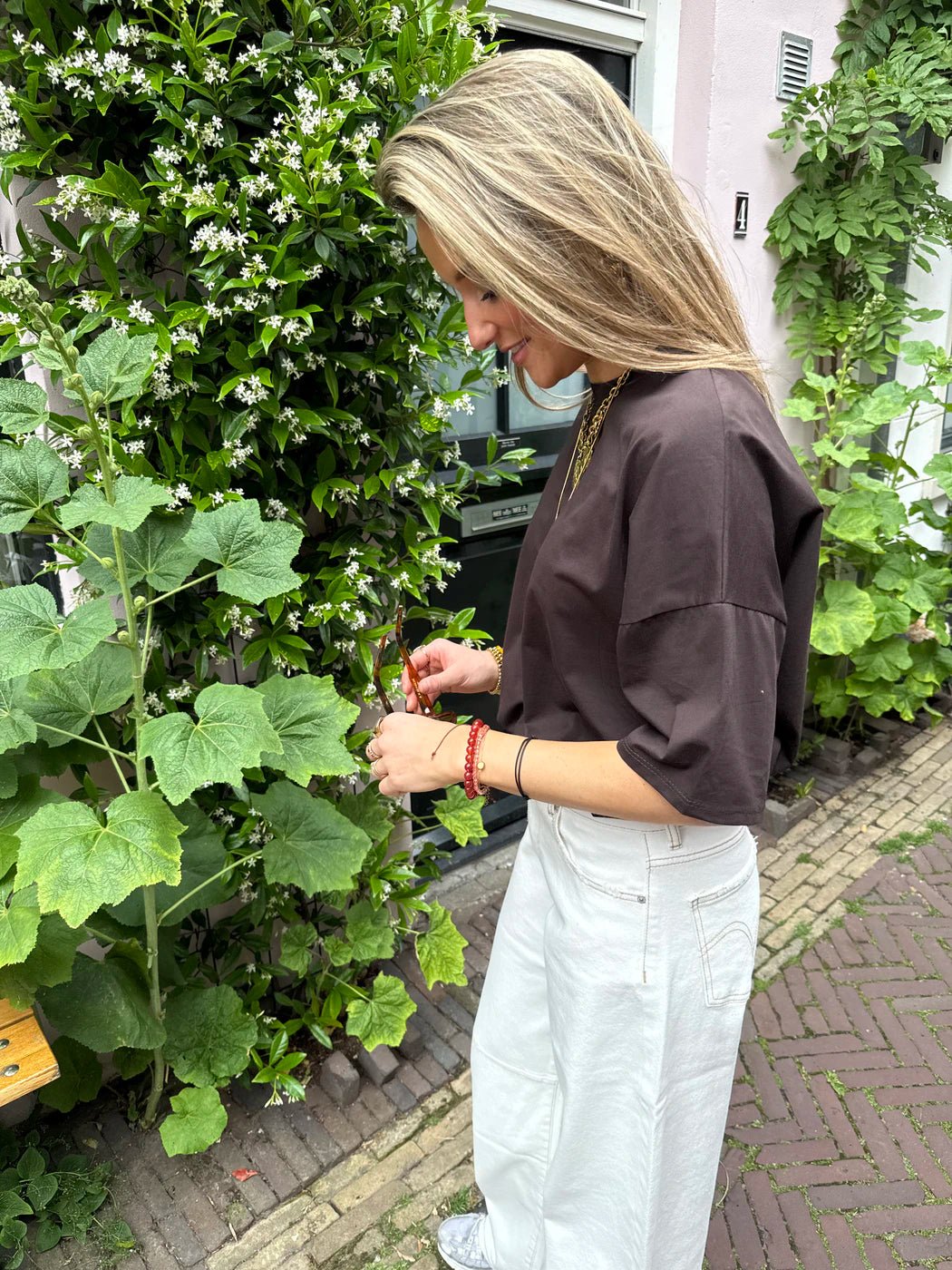 Jackie t-shirt cropped elastiek donkerbruin katoen - Project 35