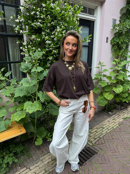 Jackie t-shirt cropped elastiek donkerbruin katoen - Project 35