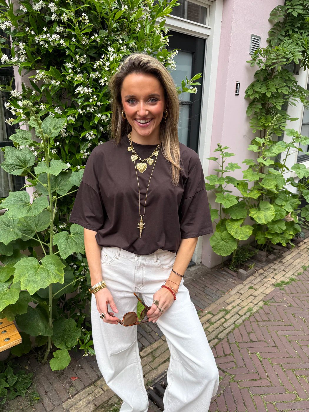 Jackie t-shirt cropped elastiek donkerbruin katoen - Project 35