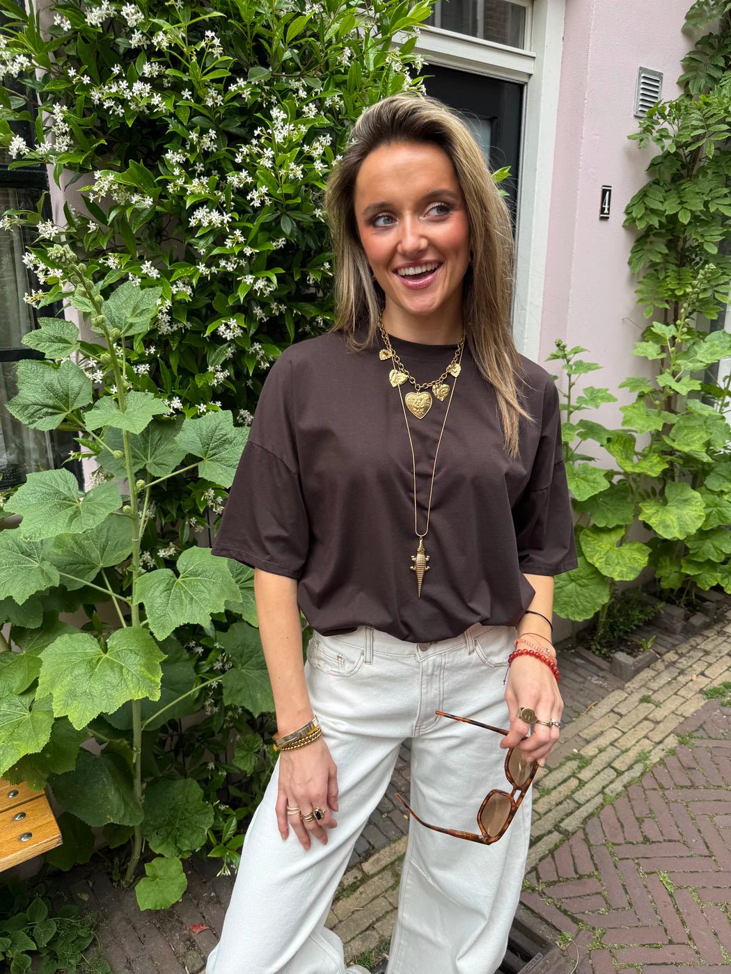 Jackie t-shirt cropped elastiek donkerbruin katoen - Project 35