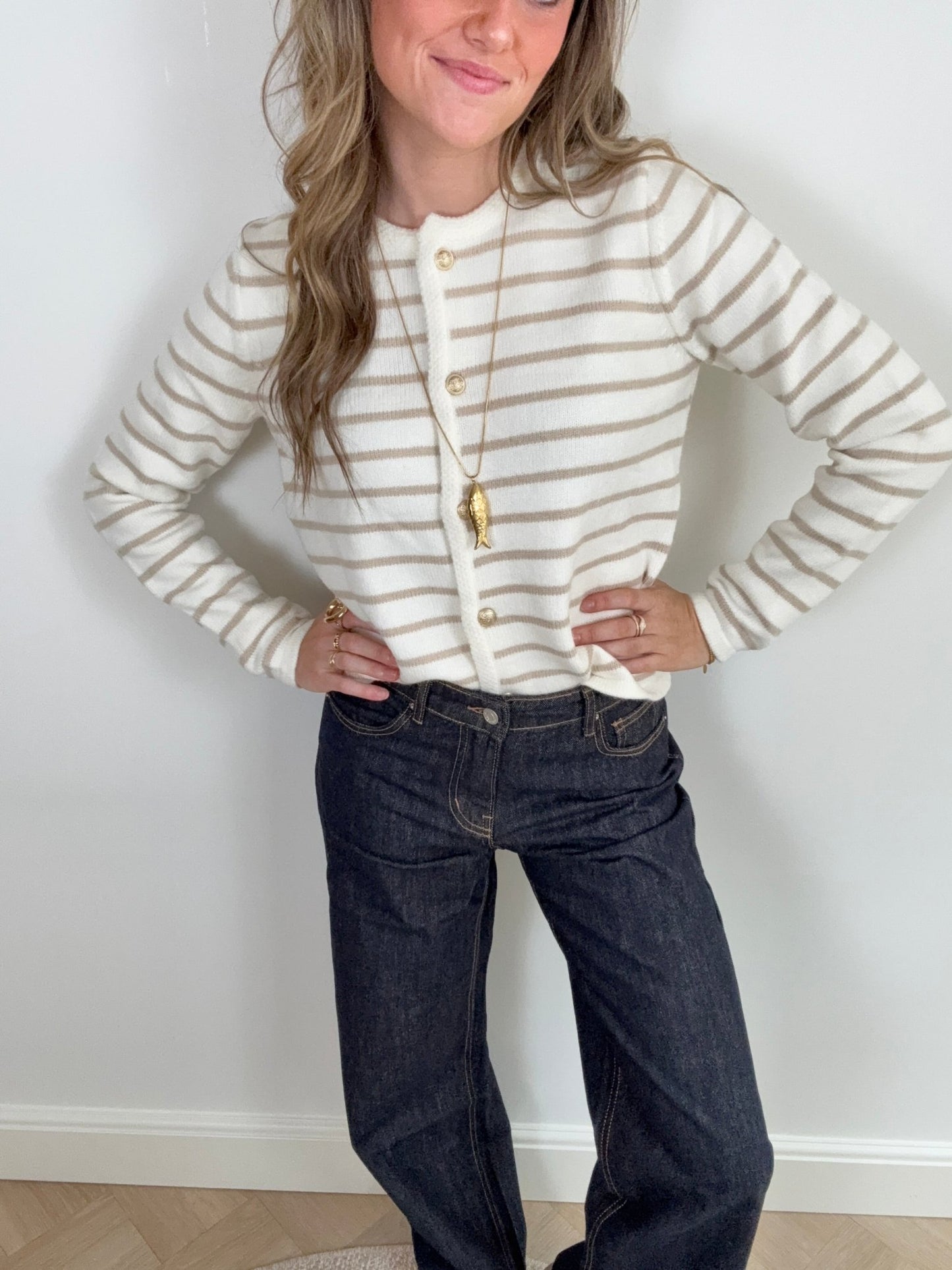 Jade cardigan striped beige/white - Project 35