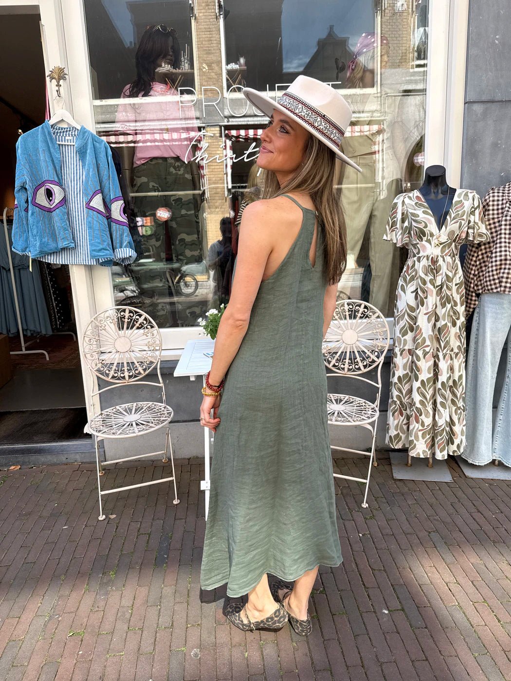 Jane maxi jurk linnen halter groen - Project 35