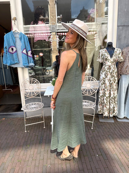 Jane maxi jurk linnen halter groen - Project 35