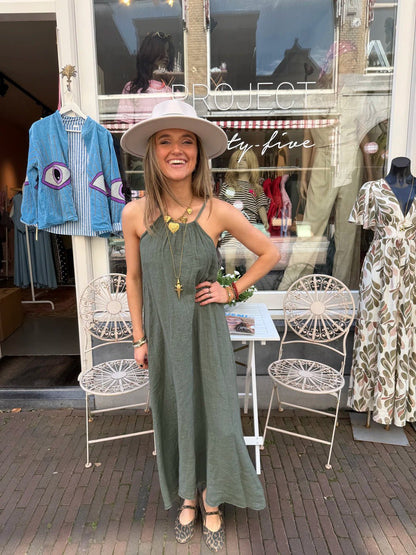 Jane maxi jurk linnen halter groen - Project 35