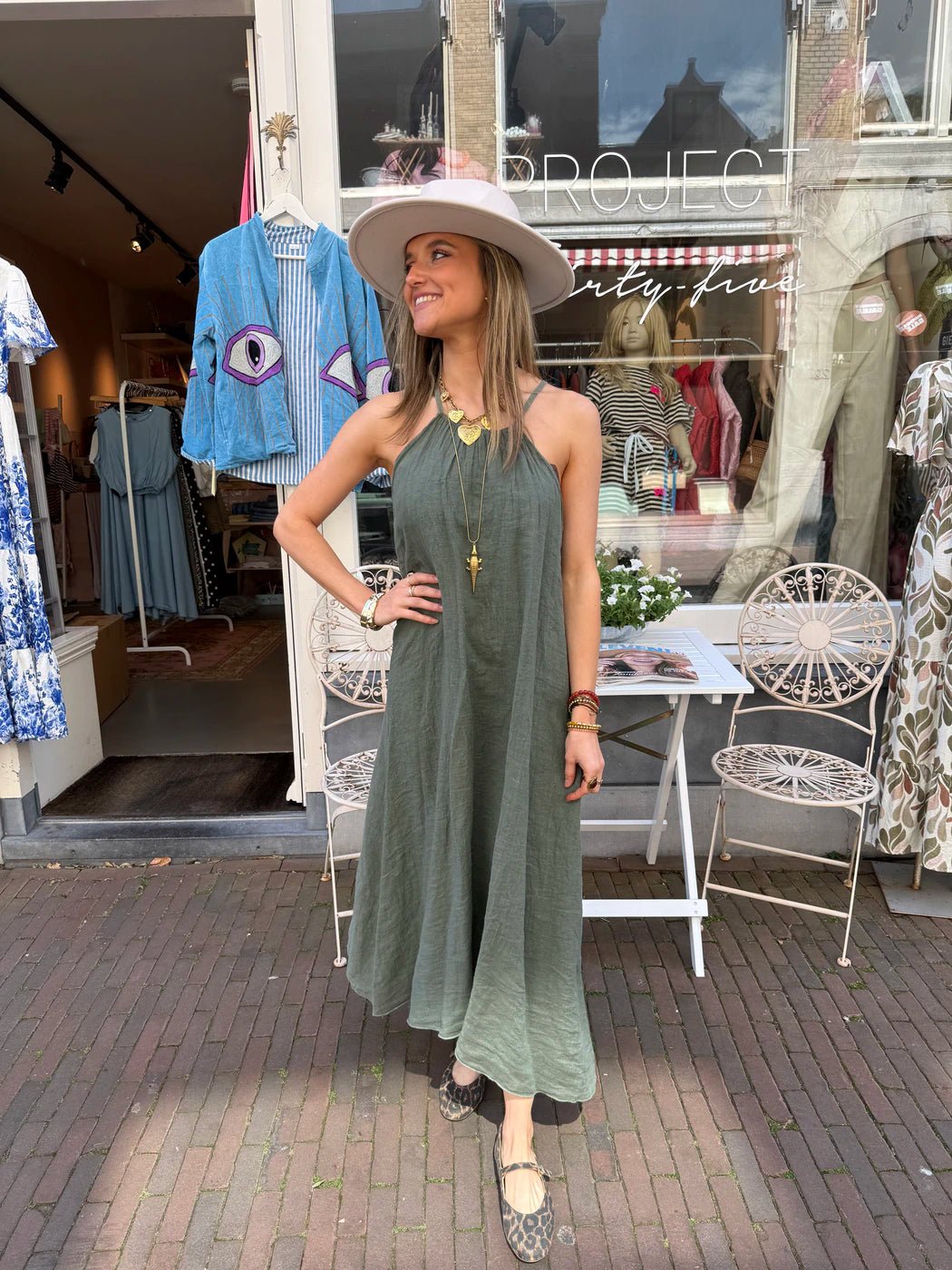 Jane maxi jurk linnen halter groen - Project 35
