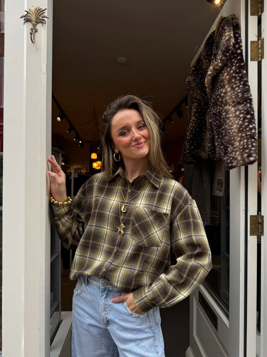 Jules overhemd geruit oversized groen/bruin - Project 35