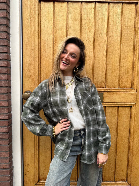 Jules overhemd geruit oversized groen/wit - Project 35