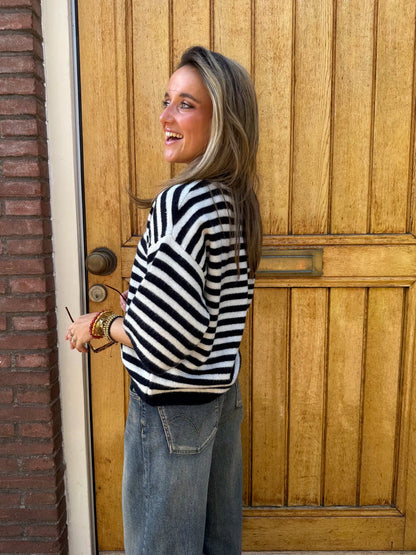 Julie knit gestreept oversized navy/wit - Project 35