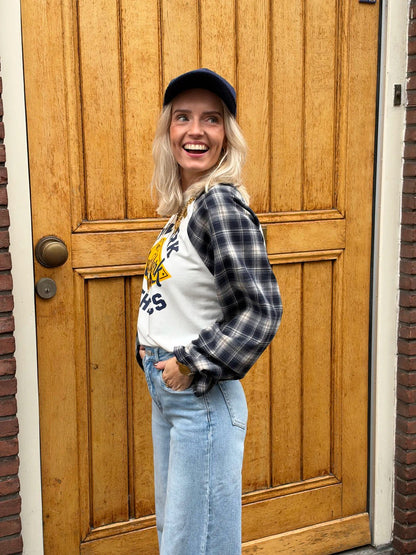 Juno longsleeve geruite mouw navy New York - Project 35