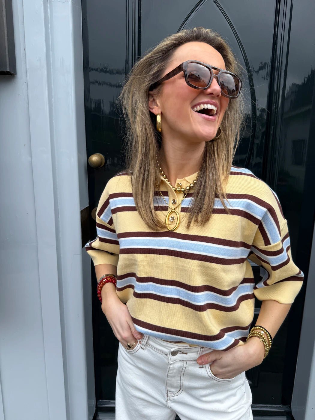 Kai striped polo yellow/blue - Project 35