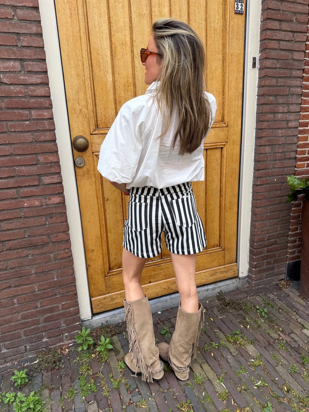 Kate denim shorts striped black/white - Project 35