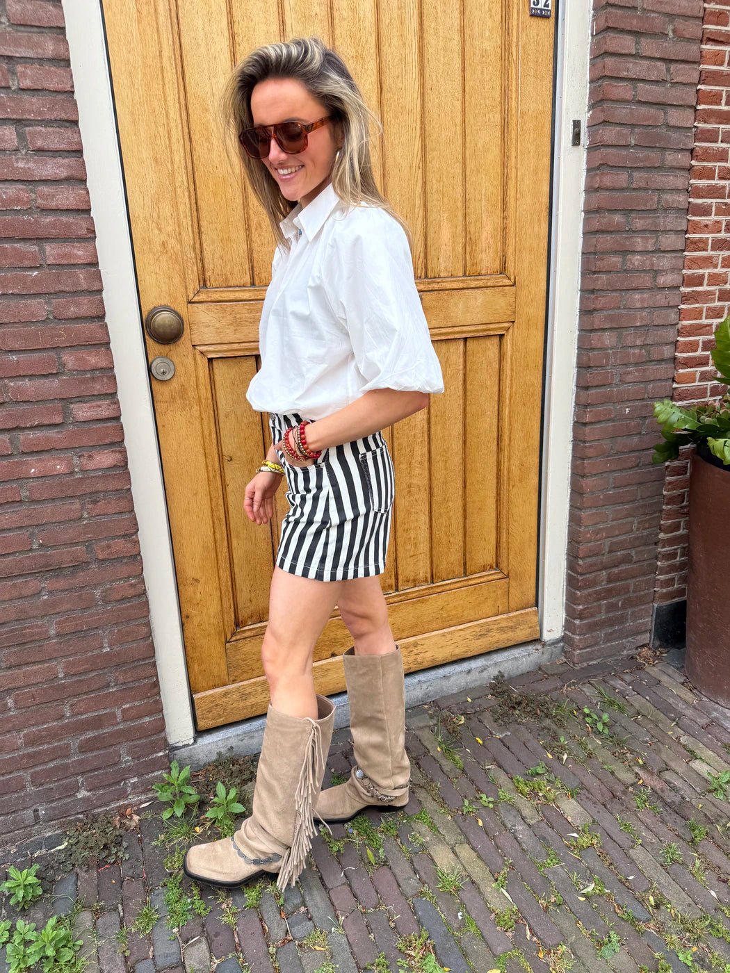 Kate denim shorts striped black/white - Project 35