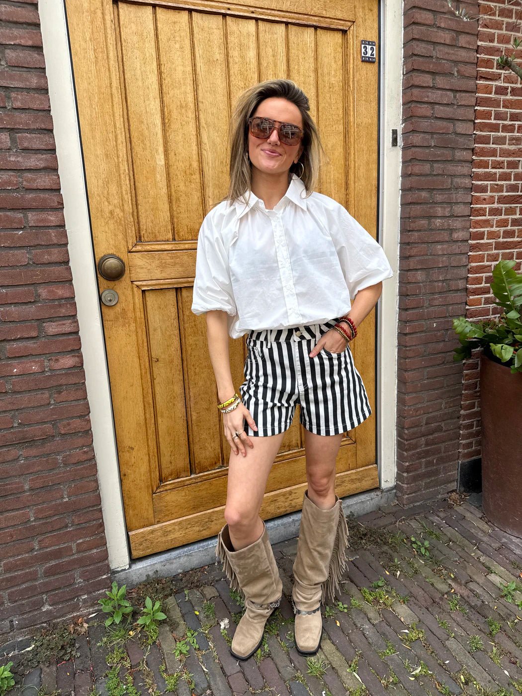 Kate denim shorts striped black/white - Project 35