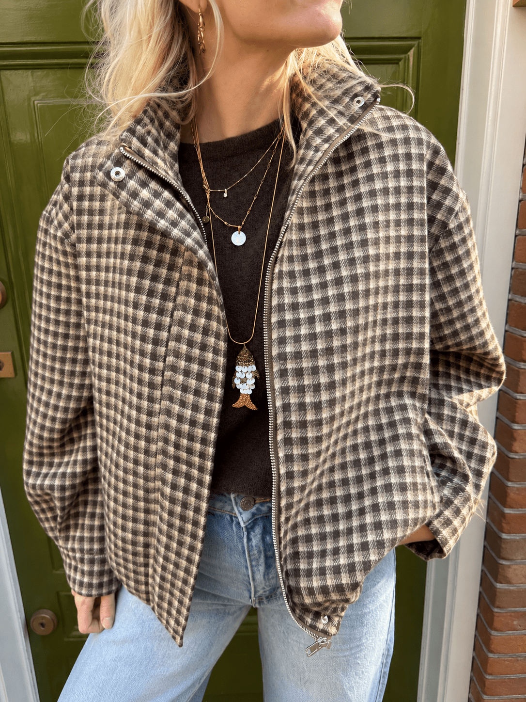 Kay oversized bomber geruit bruin - Project 35