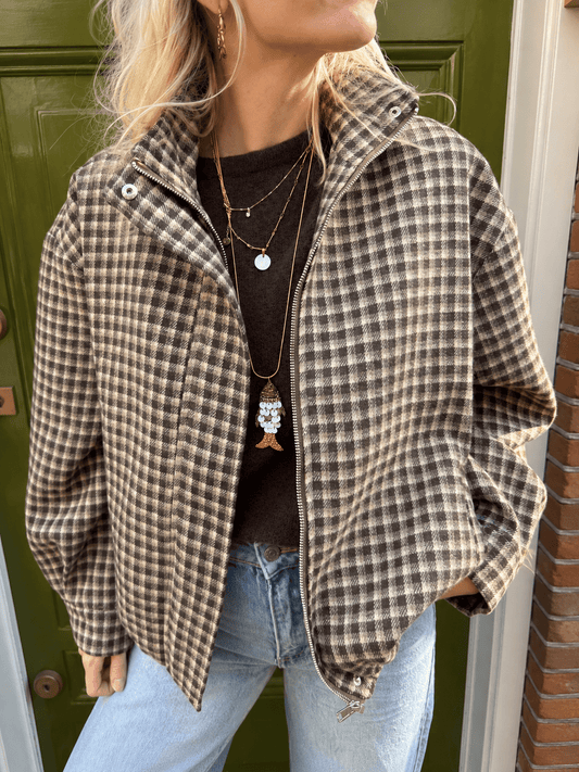 Kay oversized bomber geruit bruin - Project 35