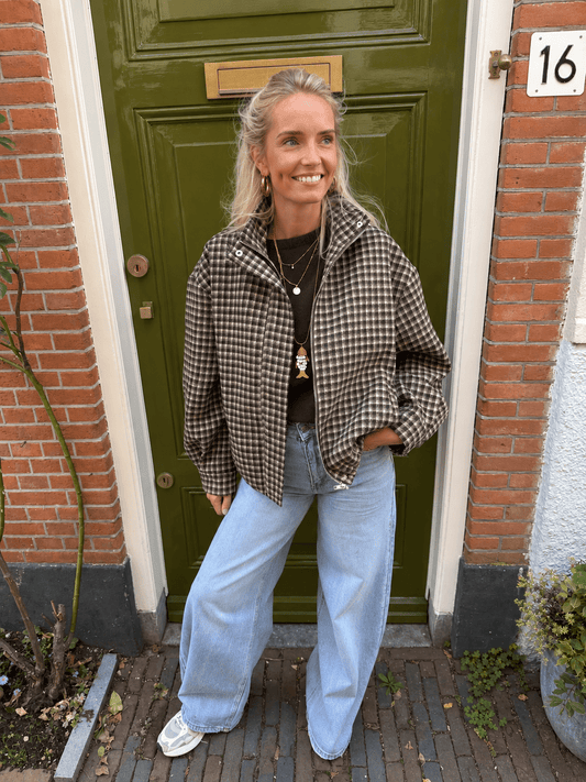 Kay oversized bomber geruit bruin - Project 35
